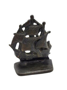 Vintage Cast Iron Sailing Ship Bookend Nautical Decor Single Bookend